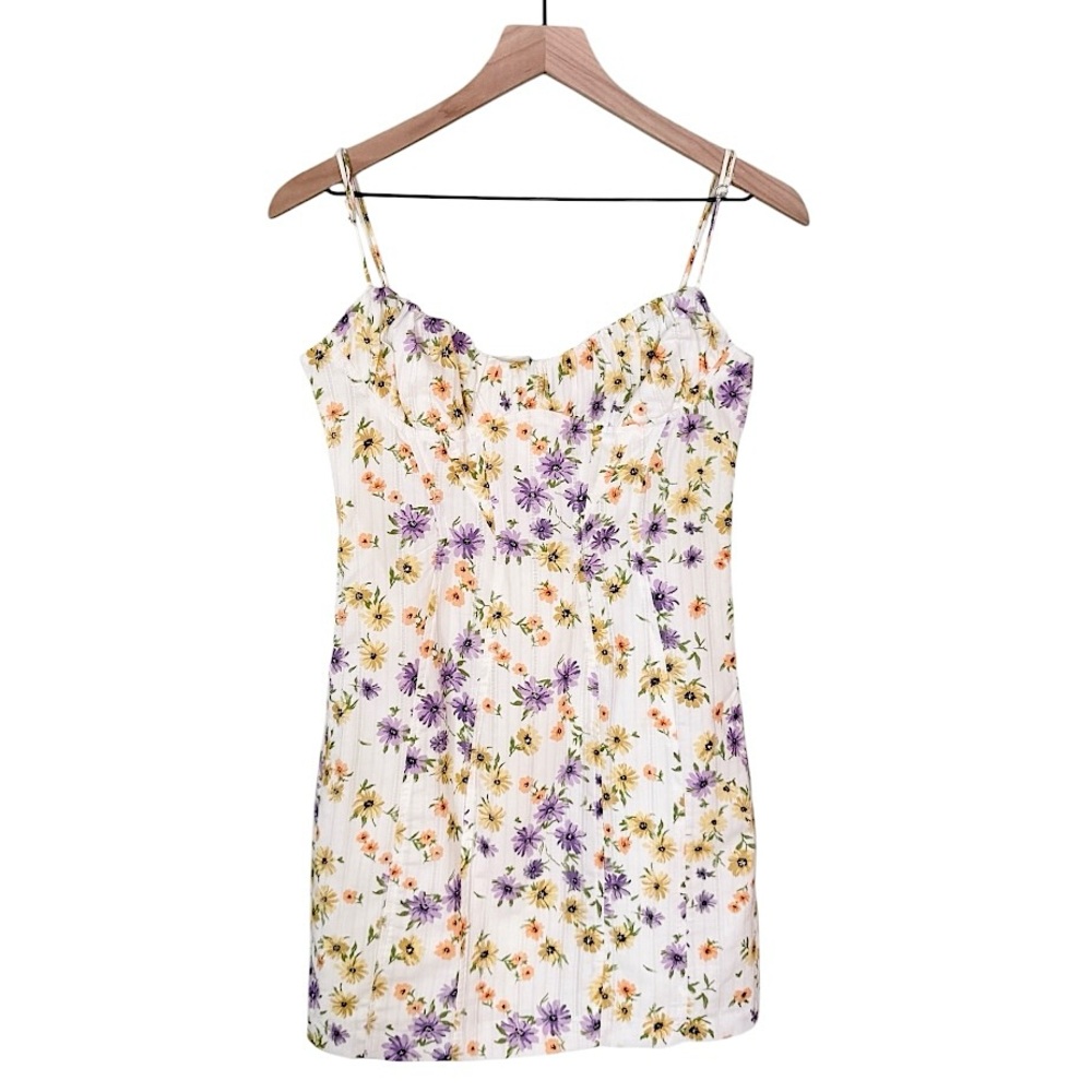 Zara Floral Sweetheart Neckline Mini Dress White Purple Yellow‎ Size Small